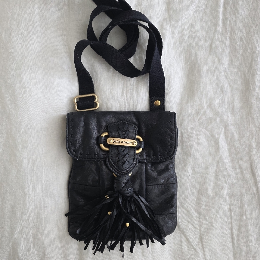 Vintage Juicy Couture Black Leather CrossbodyBag with Gold Accents